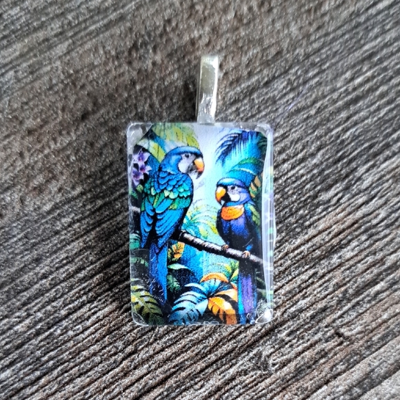 Hand Crafted Jewelry - Hand crafted 1" Glass tile Colorful Parrot Pendant